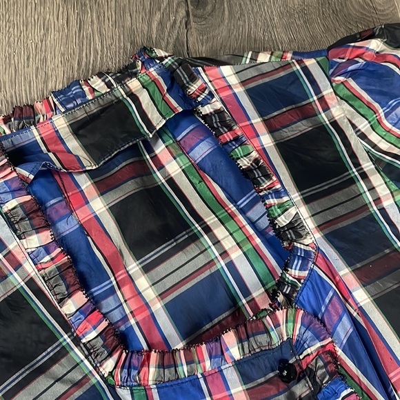 Vintage 1940’s/1950’s Black Plaid Tartan Taffetta Blouse with Ruffles & Buttons - Picture 8 of 14